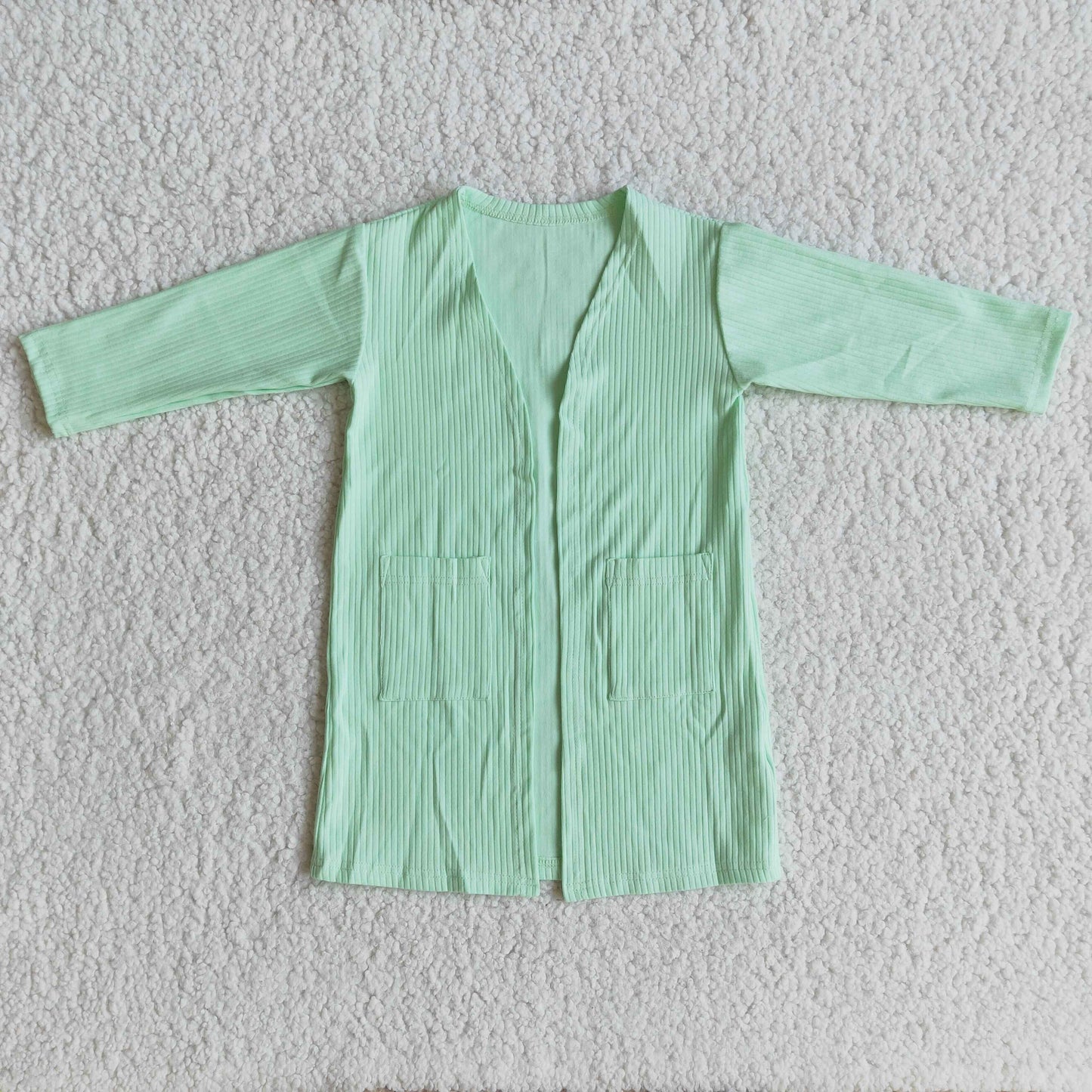 Mint green solid color pocket cotton long sleeve cardigan