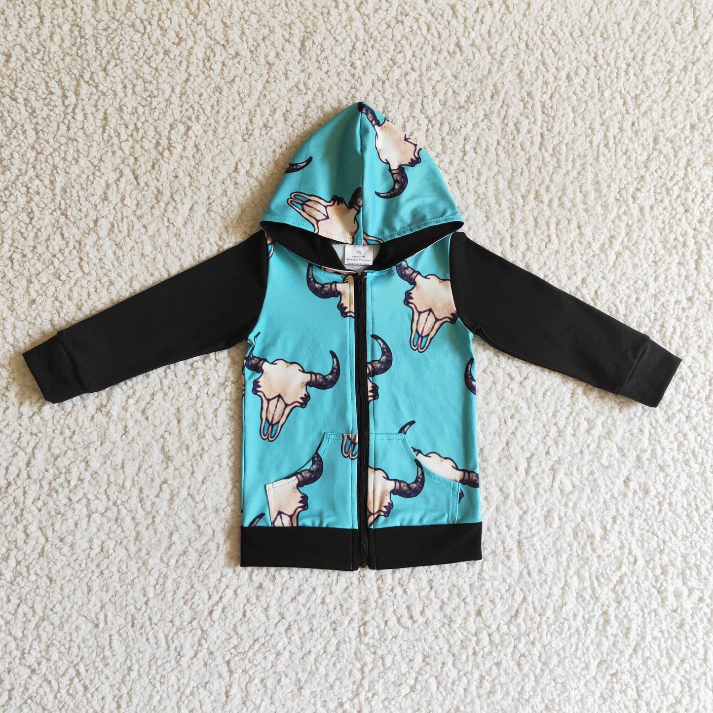 promotion BT0083 RTS cow blue zipper long sleeve top sweater boy jacket hoodie clothes