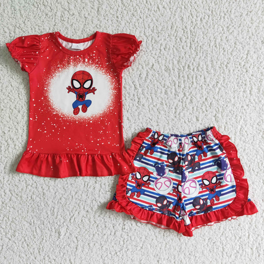 RTS spider hero red short sleeve top colorful stripe shorts boy outfit summer clothes 0614