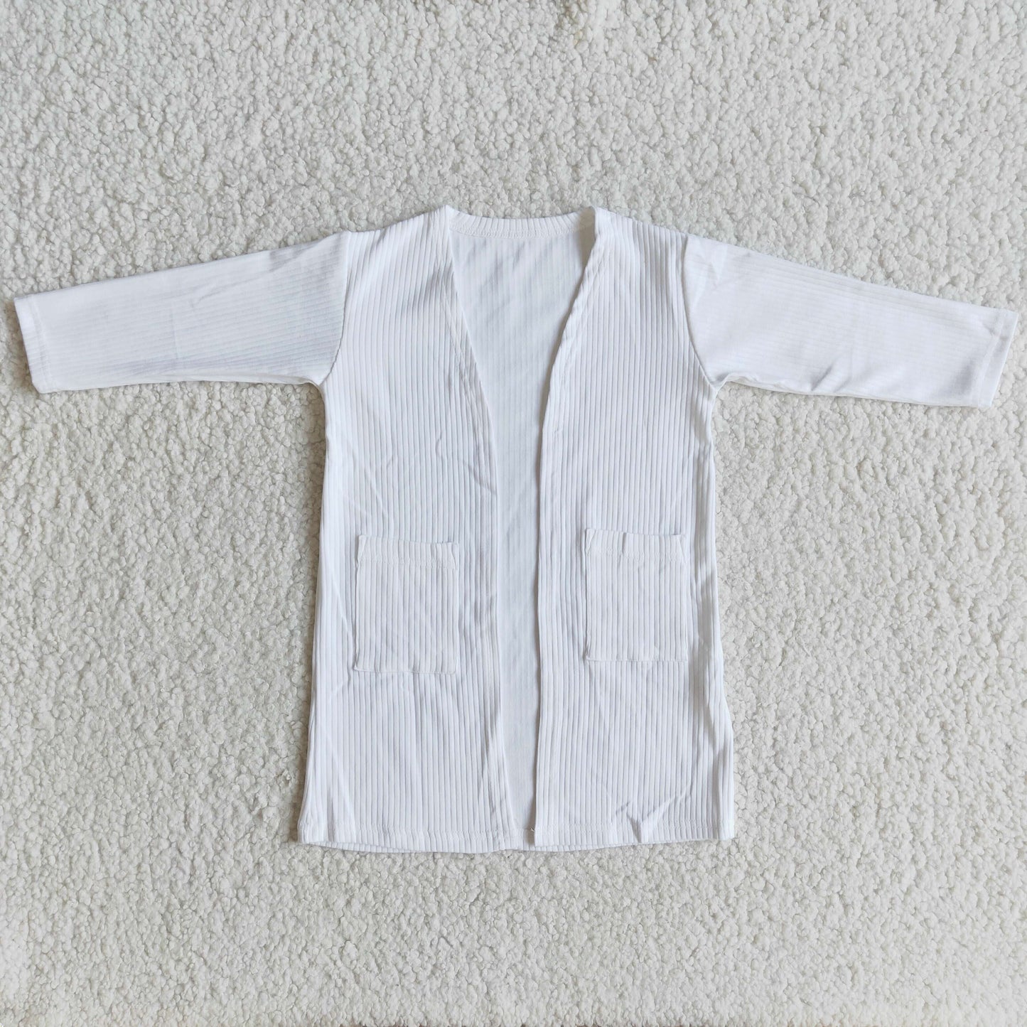 white solid color pocket cotton long sleeve cardigan