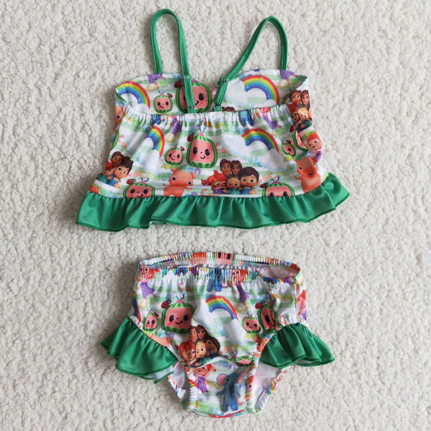promotion RTS E11-20 Shoulder strap green watermelon girl 2pcs swimwear