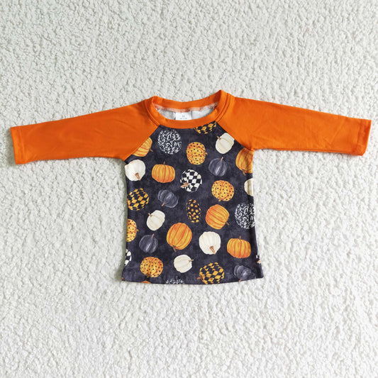 RTS 0622 black reglan colorful pumpkin boy kids top real pic 0607
