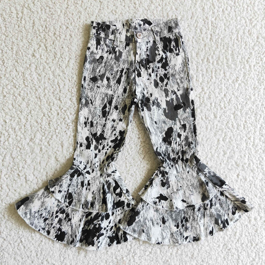 Fashion girl bleached double ruffles denim jeans pants 0912 RTS P0023