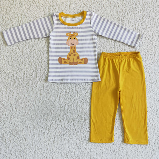 promotion RTS BLP0016 rts stripe long sleeve orange giraffe pants boy outfit pajamas 0808