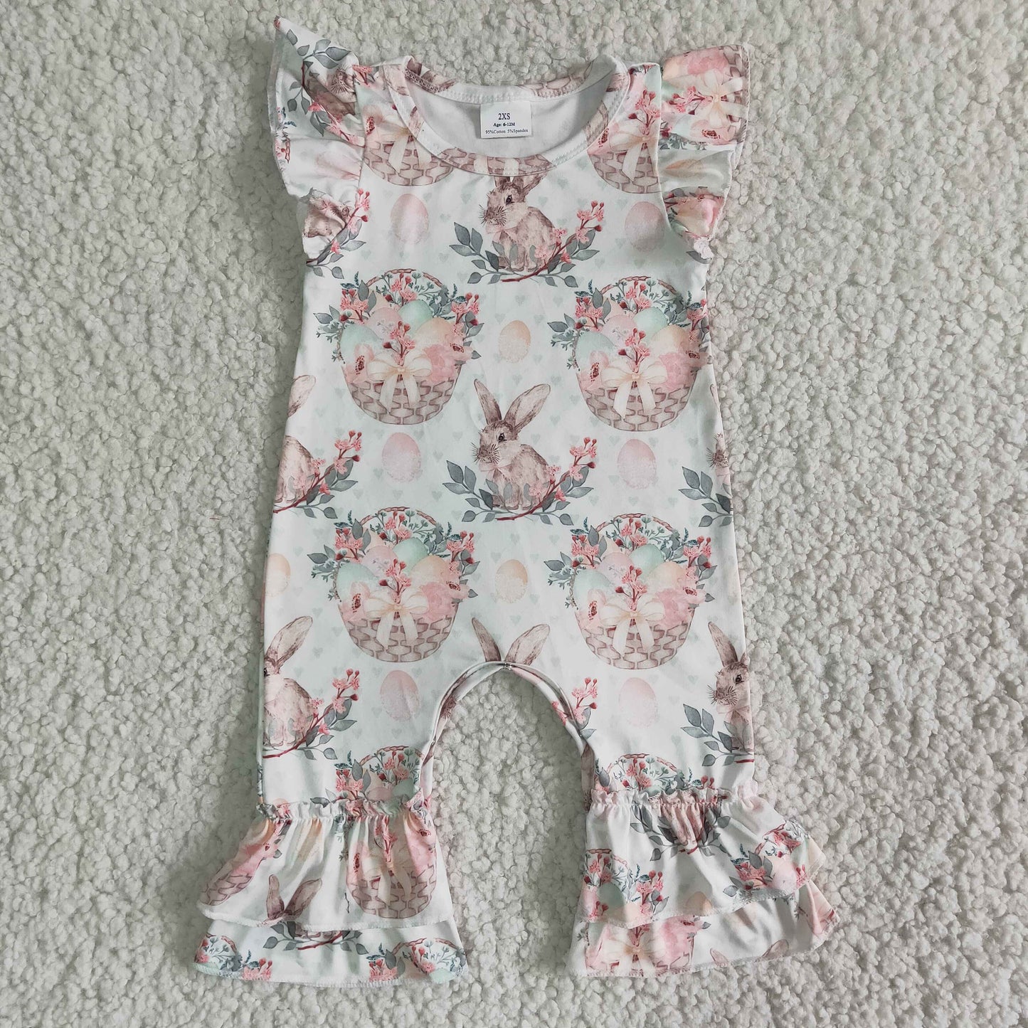 promotion RTS Easter pink romper rabbit print ruffles leggings girl clothing