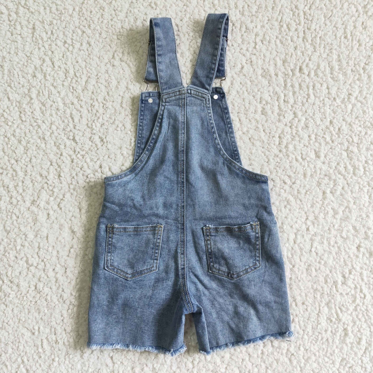 RTS pocket button double ruffles blue denim suspender shorts 0518