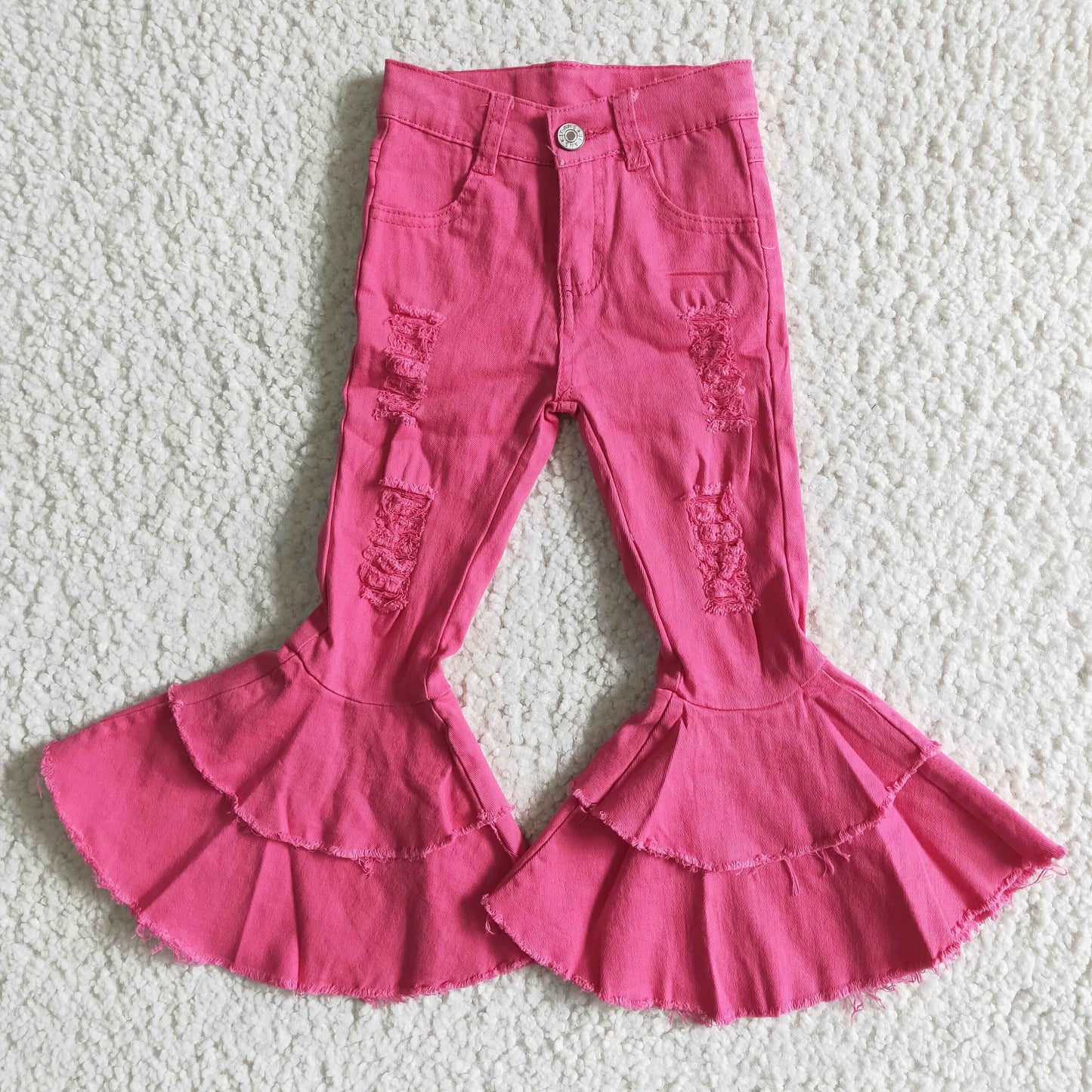 D14-14 Girls double ruffle hot pink denim pants 20230322 RTS