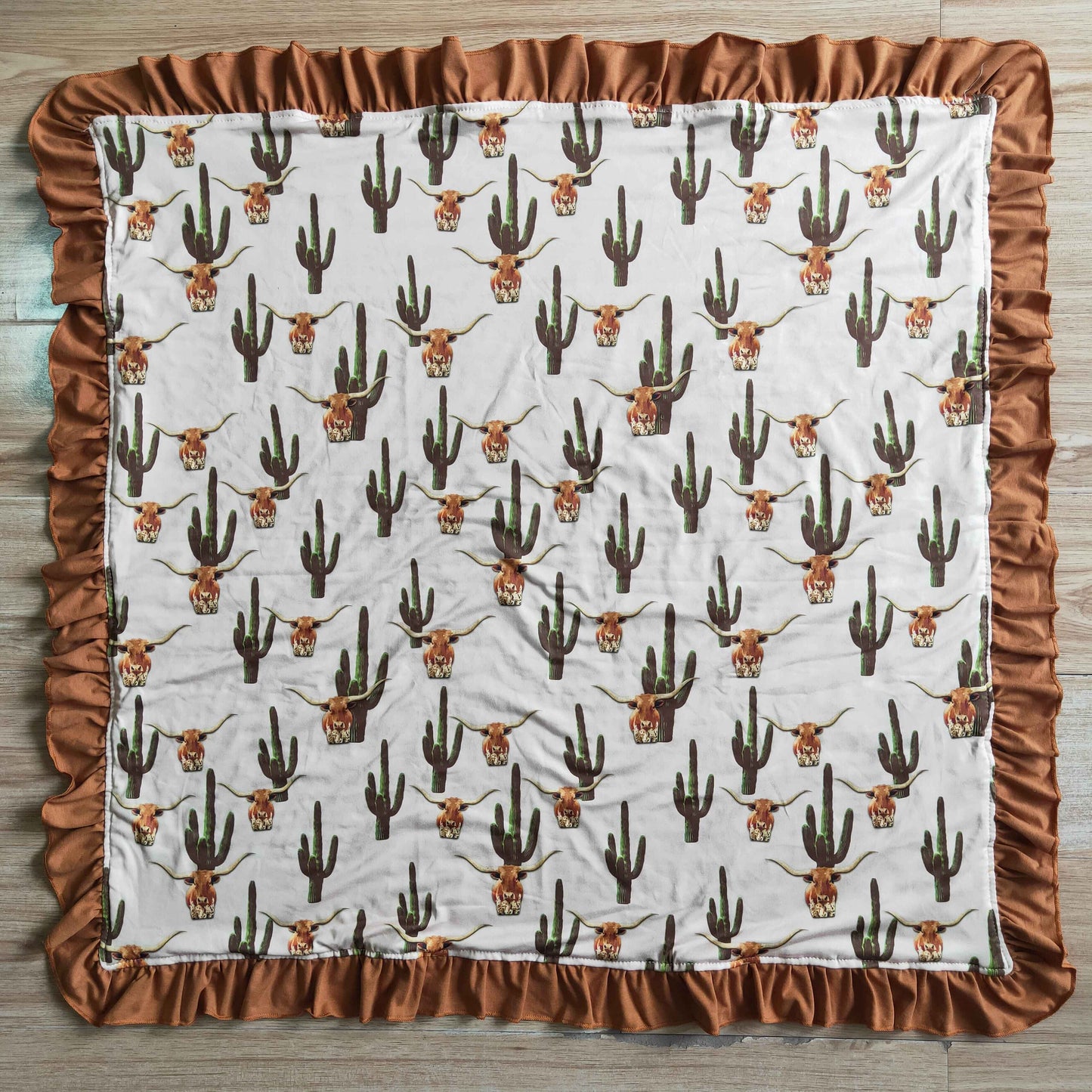 cow cactus orange white ruffles blanket 0117