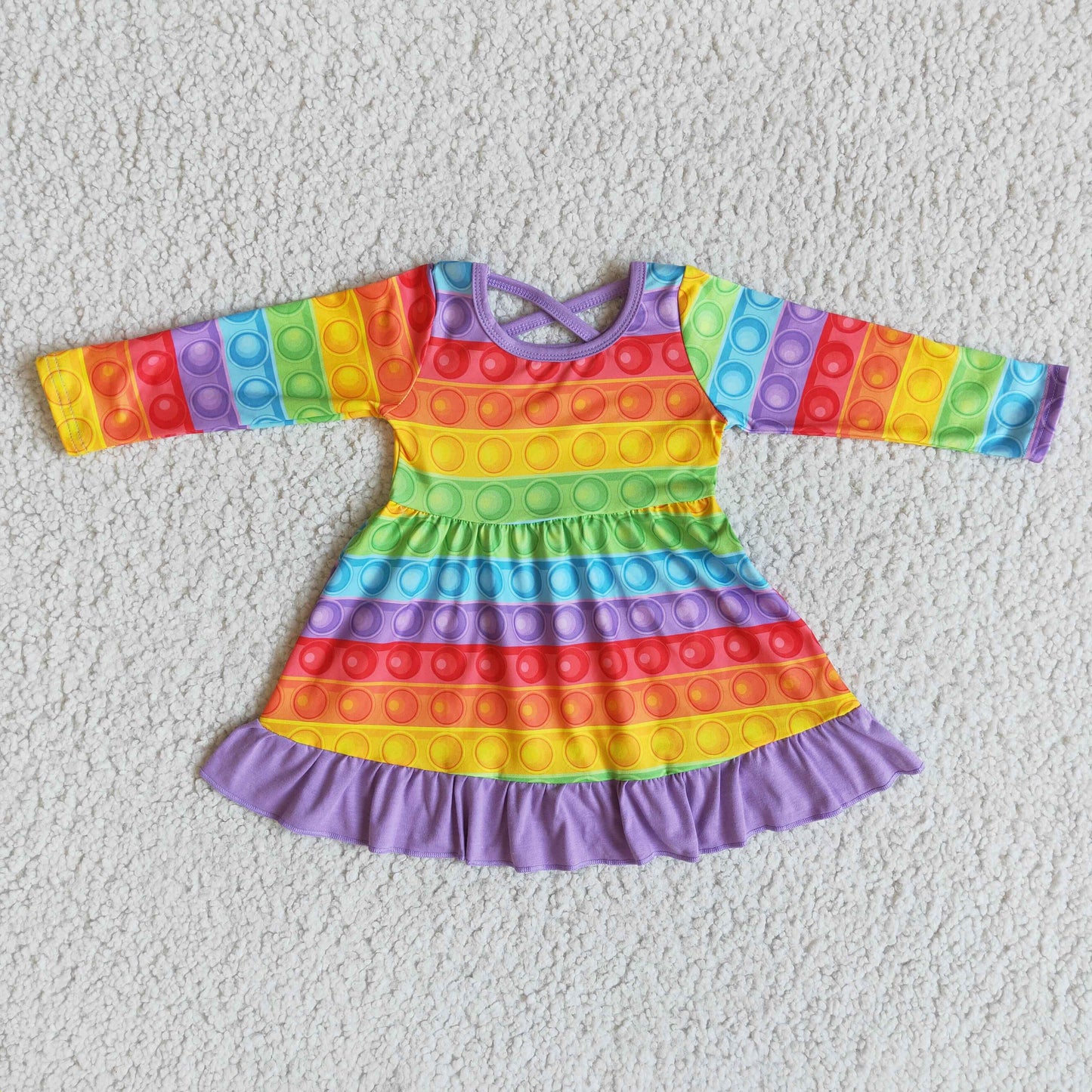promotion price 6 A24-28 purple crisscross rainbow ball colorful long sleeve dress 202408