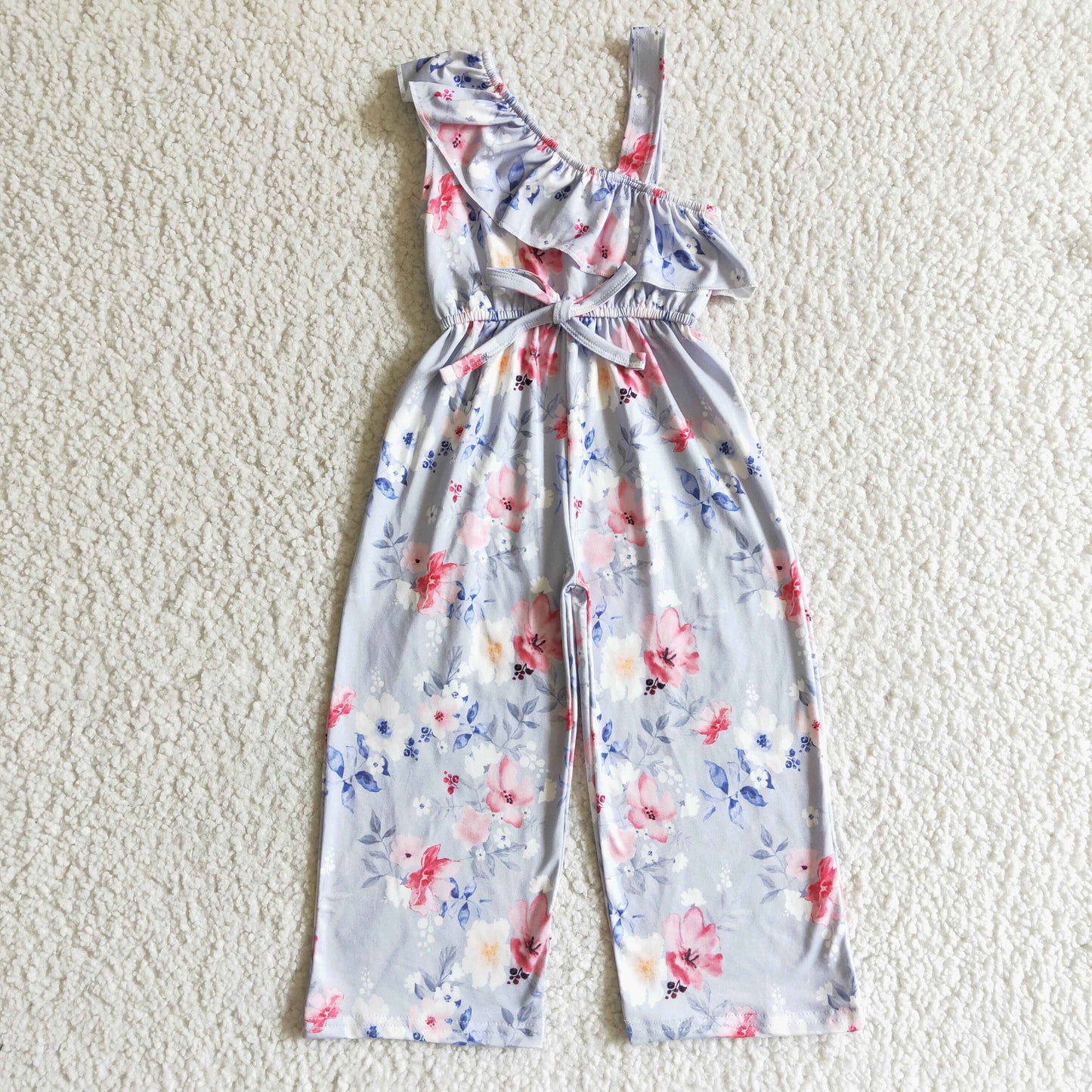 pink flower purple ruffles overall belt sling jumpsuit overall 0404
