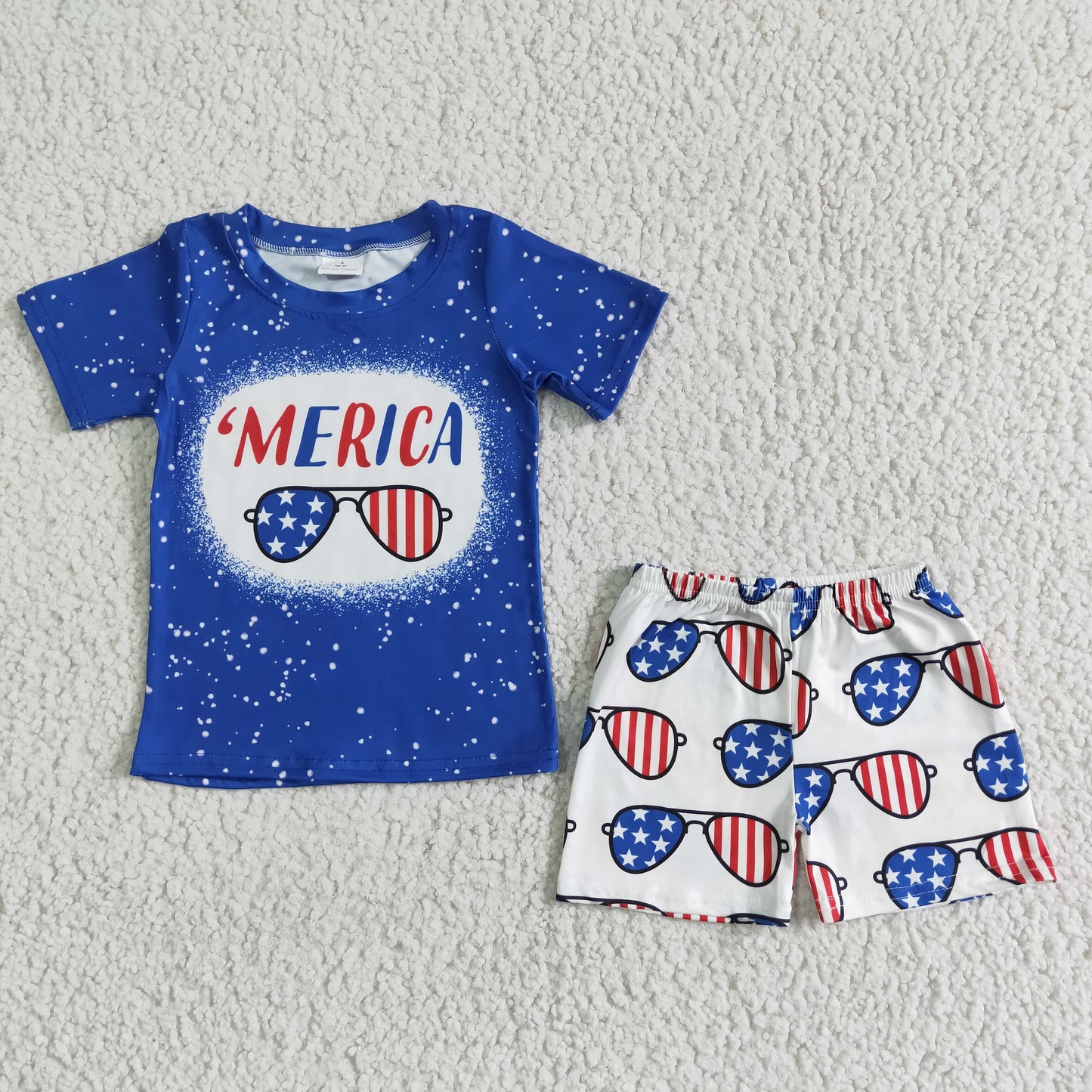 promotion D9-28 RTS 4th of July America stars glasses red blue boy short sleeve shorts boy outfit 20230425