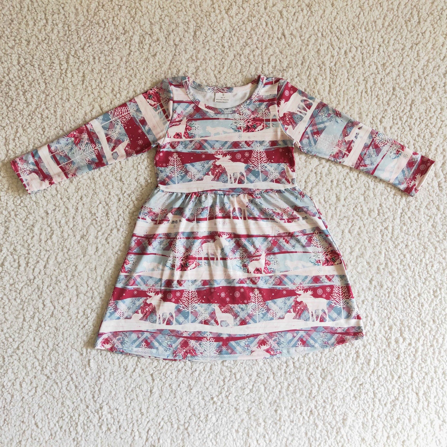 promotion price GLD0116 Christmas cartoon santa deer print long sleeve girl dress 1024 RTS GLD0116