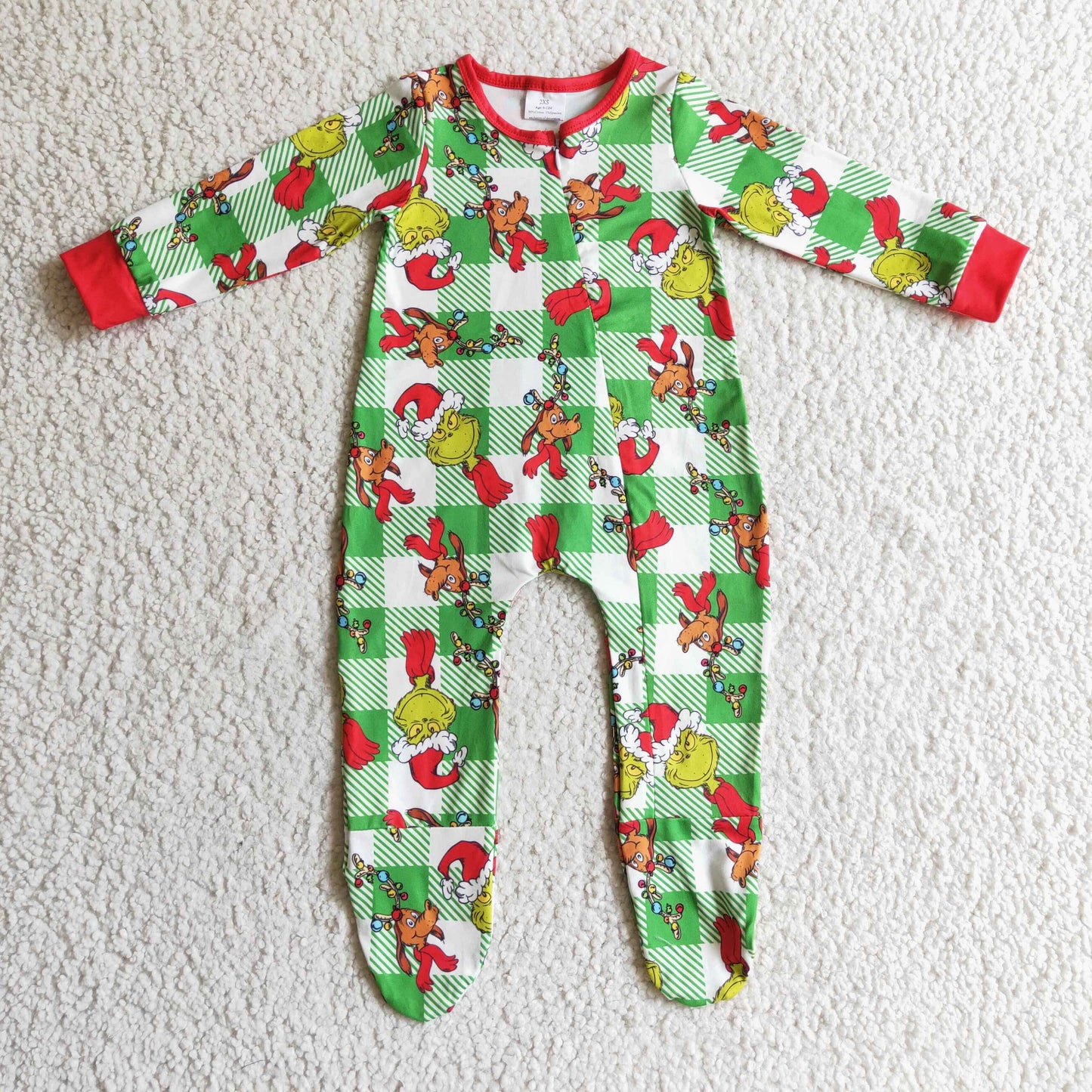 LR0194 christmas cartoon green grin long sleeve girl romper 1031