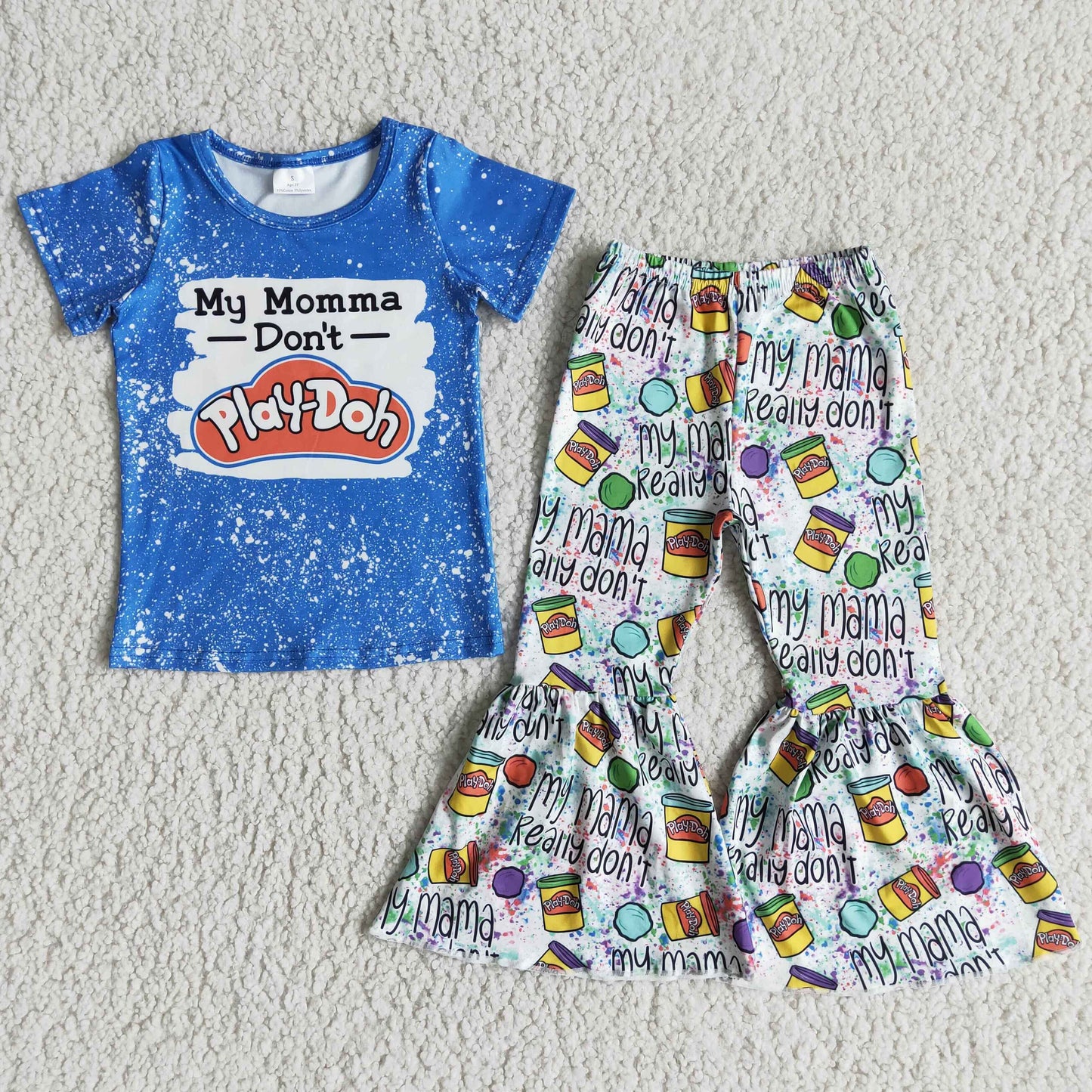 promotion D11-3 my mama don't play short sleeve bell bottom pant girl outfit RTS 20230520