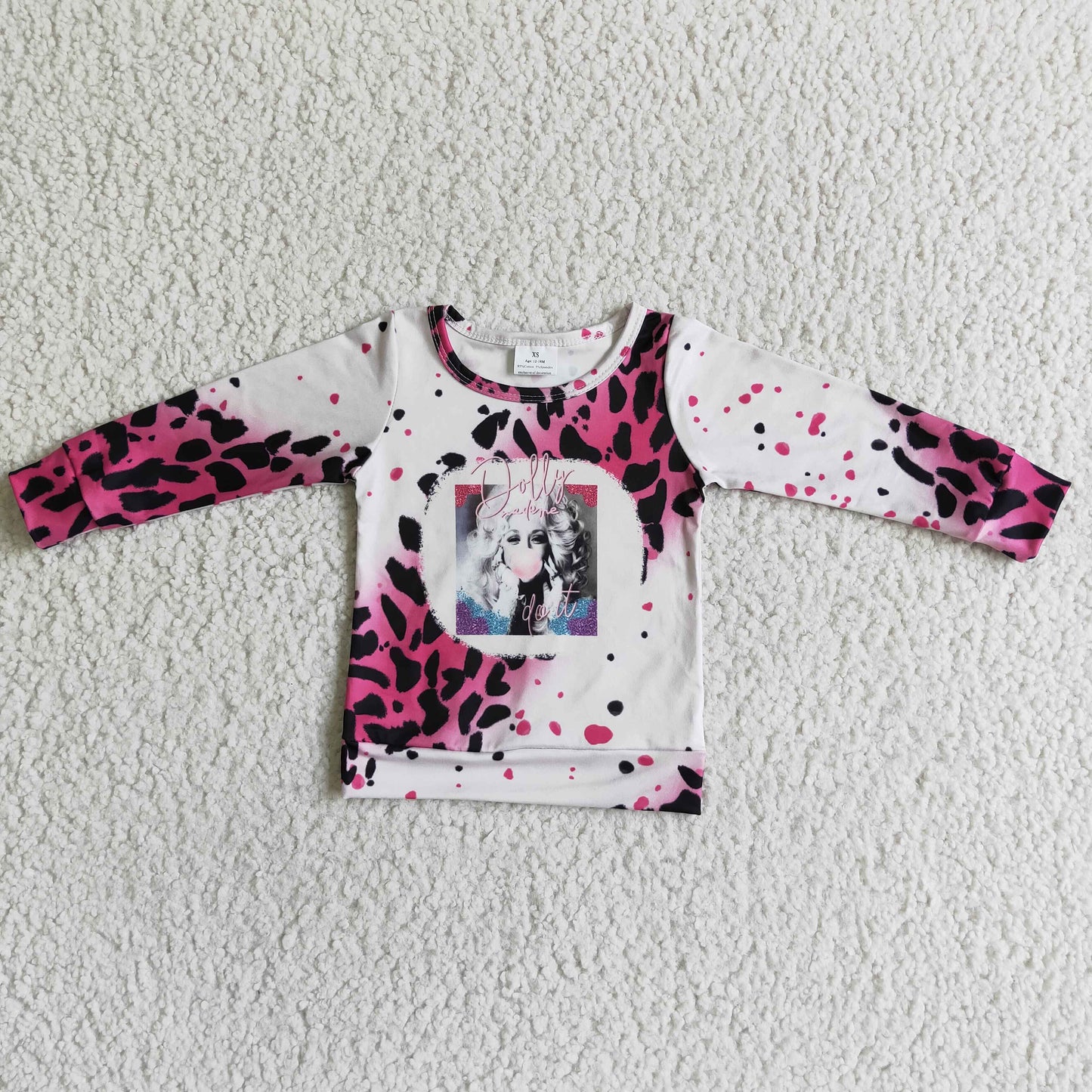RTS pink beautiful lady bubble gum leopard long sleeve girl top sweater 0708