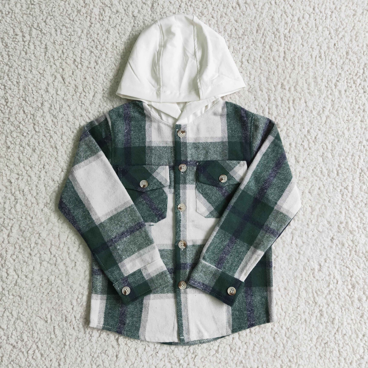 BT0075 green plaid shirt long sleeve Cotton top boy hoodie top 1026 RTS Shackets