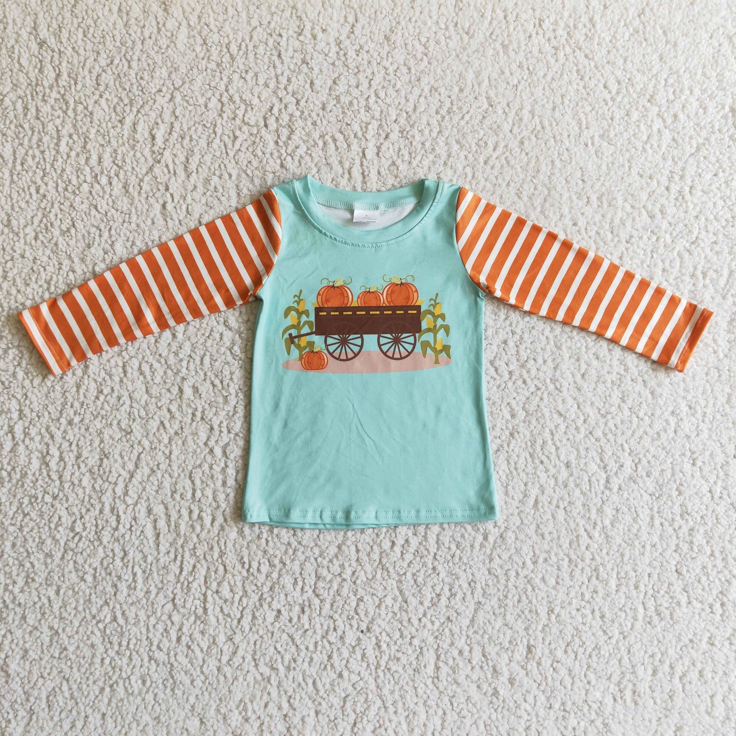 RTS 0926pumpkin green orange stripes boys long sleeve top