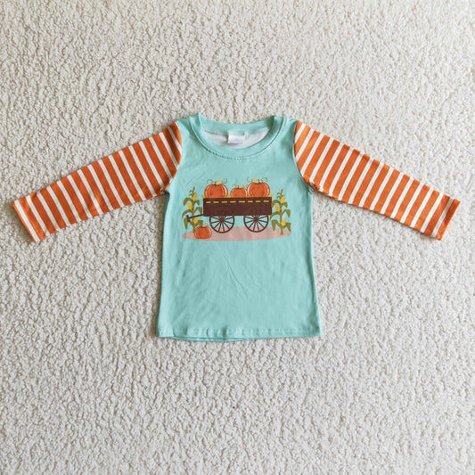 RTS 0926pumpkin green orange stripes boys long sleeve top