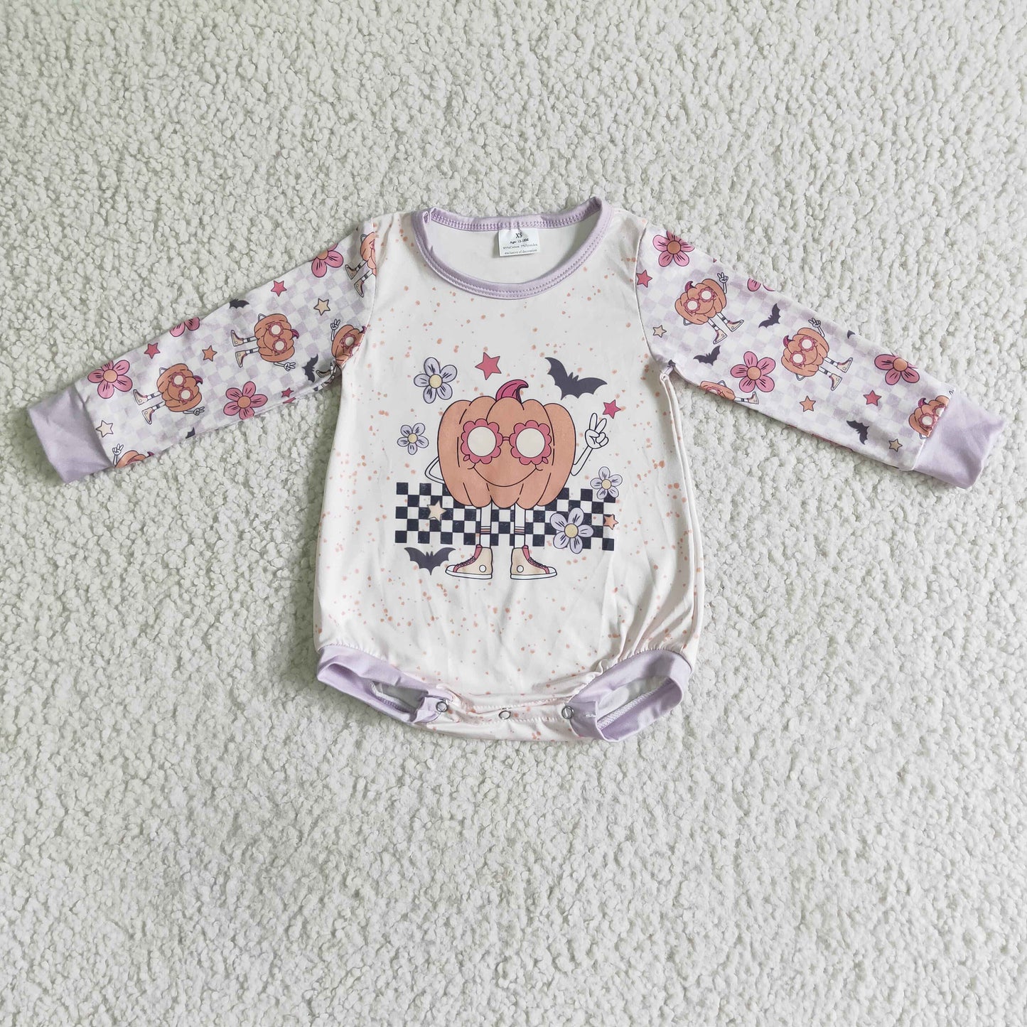 orange purple goast halloween pumpkin bat long sleeve baby boy bubble romper 0817 RTS LR0083