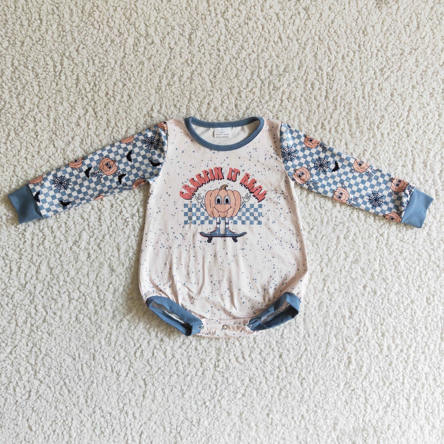green halloween pumpkin long sleeve baby boy bubble romper 0829 RTS LR0087
