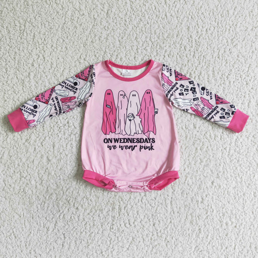 LR0098 halloween pink cartoon boo snap long sleeve girl romper 0817 RTS