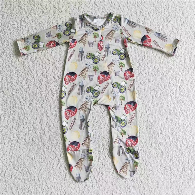 PROMOTION PRICE LR0099 tractor long sleeve zipper baby boy girl romper RTS 20230323