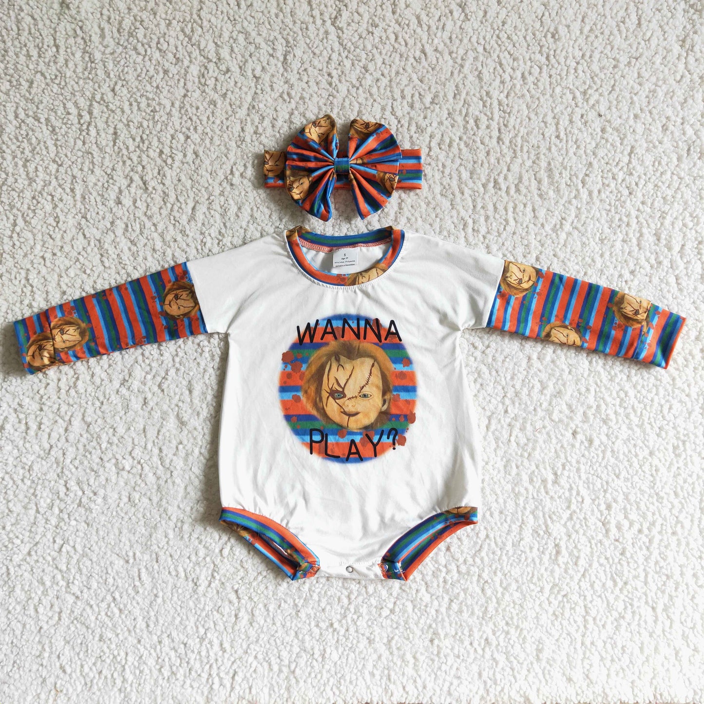 (headband pls choose below ) halloween wanna play long sleeve baby girl boy bubble romper 0829 RTS