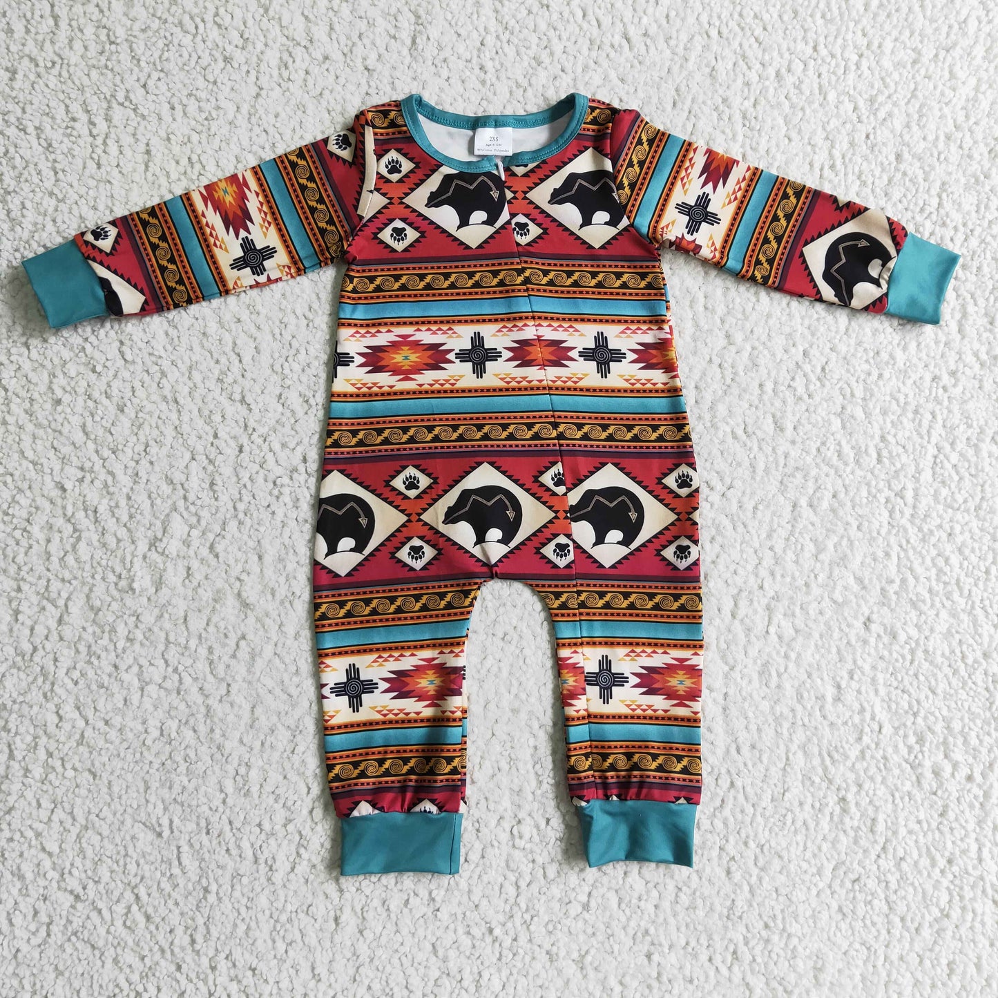 LR0183 AZTEC print long sleeve zipper boy kids romper RTS 1027