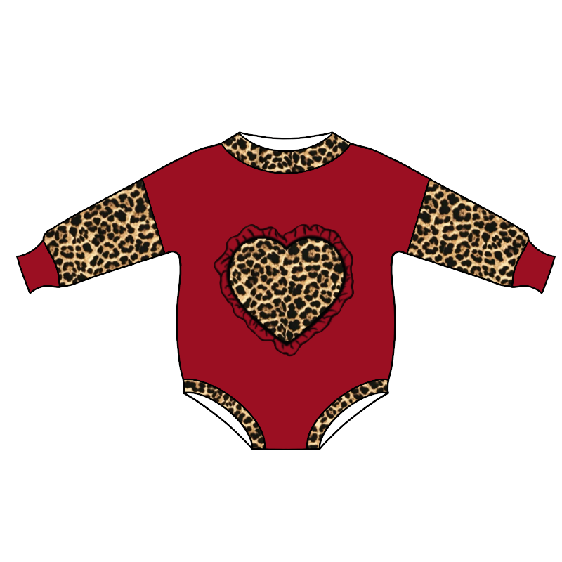 leopard love long sleeve GIRL bubble romper 0917 preorder