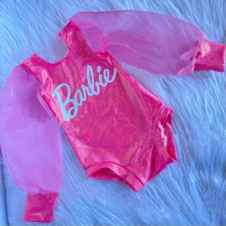 LR0267 CUSTOM M MOQ3 tulle barbie long sleeve girl bubble romper