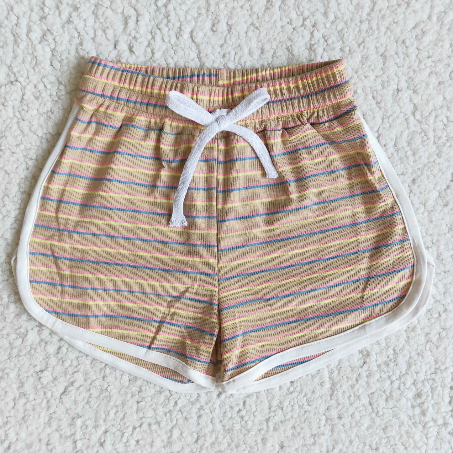 blue yellow red stripe girls cotton sports shorts 0124