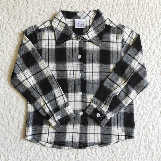BT0060 Black plaid long sleeve Cotton top boy top shirt  0912 rts