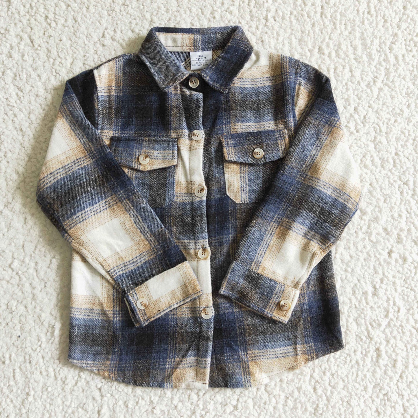BT0117 blue plaid long sleeve Cotton top boy top shirt 1029