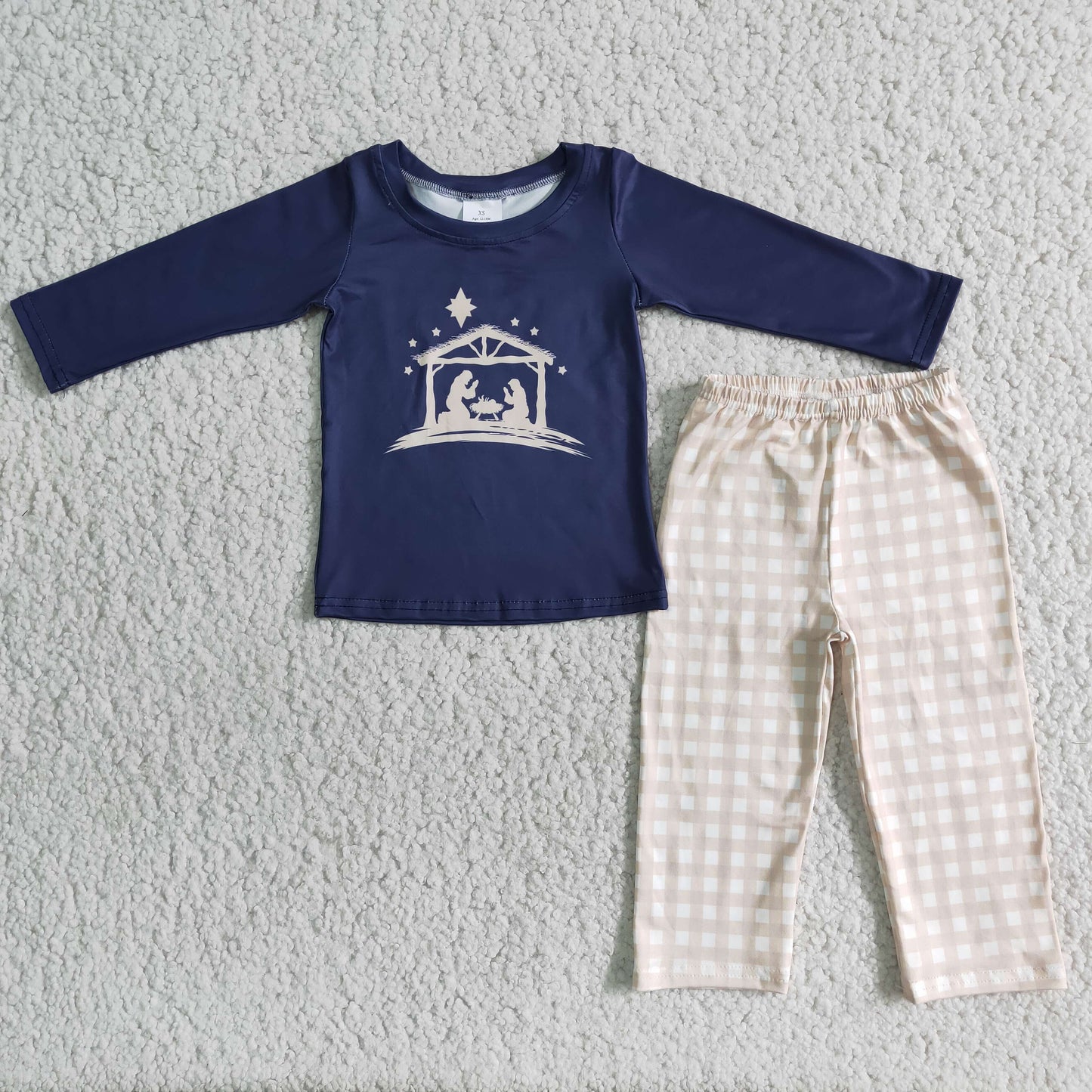 promotion 6 A11-1 plaid navy boy long sleeve pants outfits kids clothes