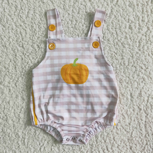 Promotion  A7-17-1 RTS pumpkin lantern pink plaid sleeveless sling suspender Snap baby romper 0511