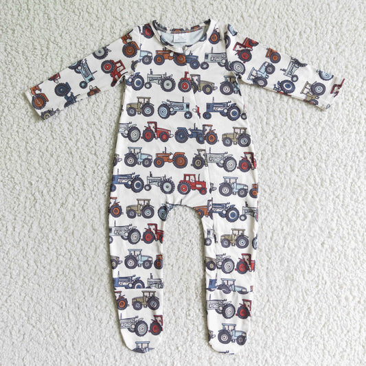 RTS 0810 tractor long sleeve zipper baby boy girl romper LR0072
