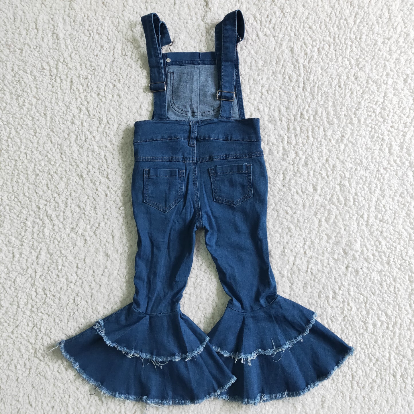 pocket button double ruffles denim suspender pants