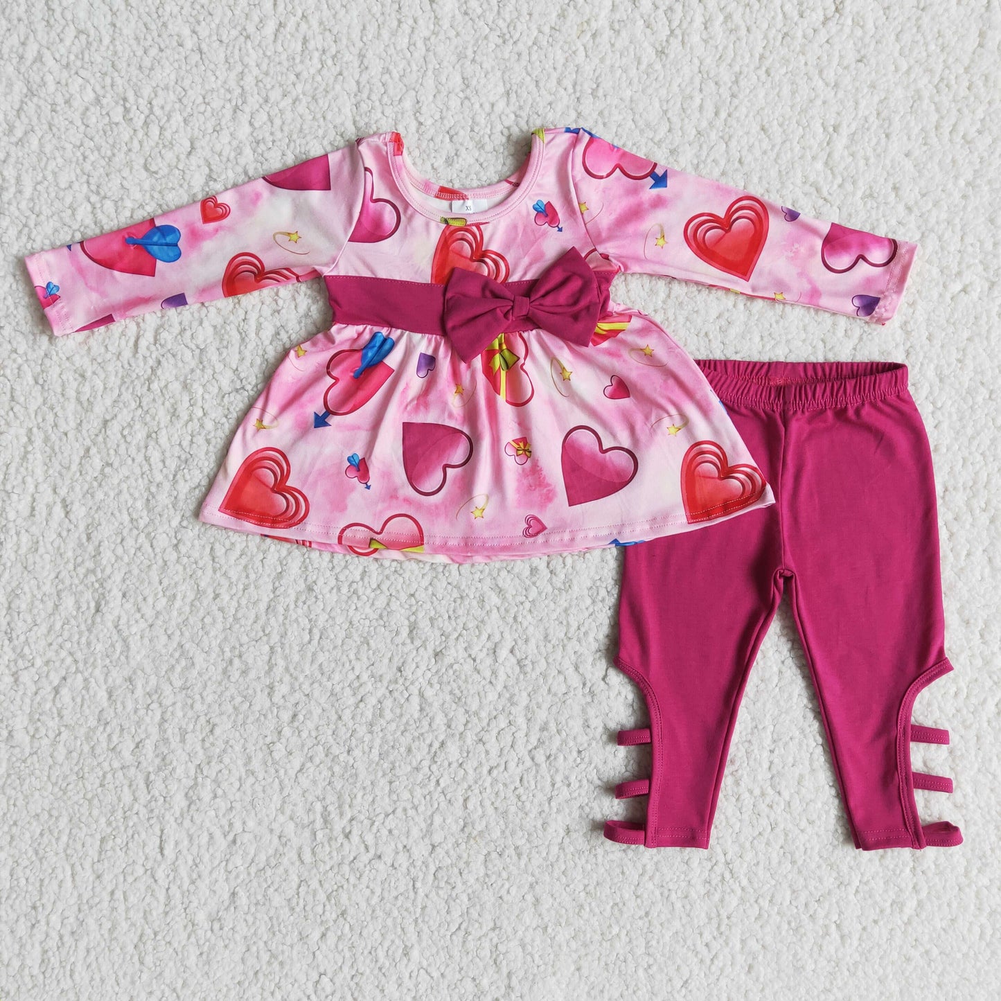 promotion girl valentine pink tunic bow love long sleeve legging pant outfit