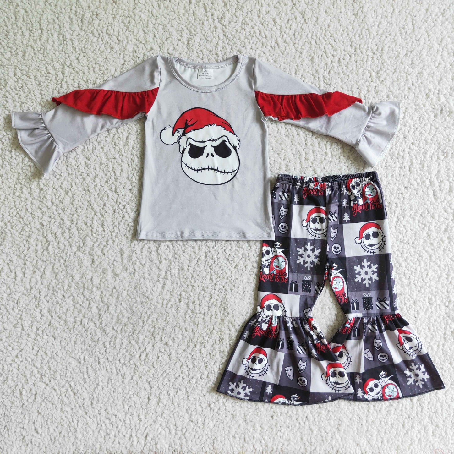 RTS red ruffle long sleeve gret long christmas hallloween bell bottom pants girl outfit 0815
