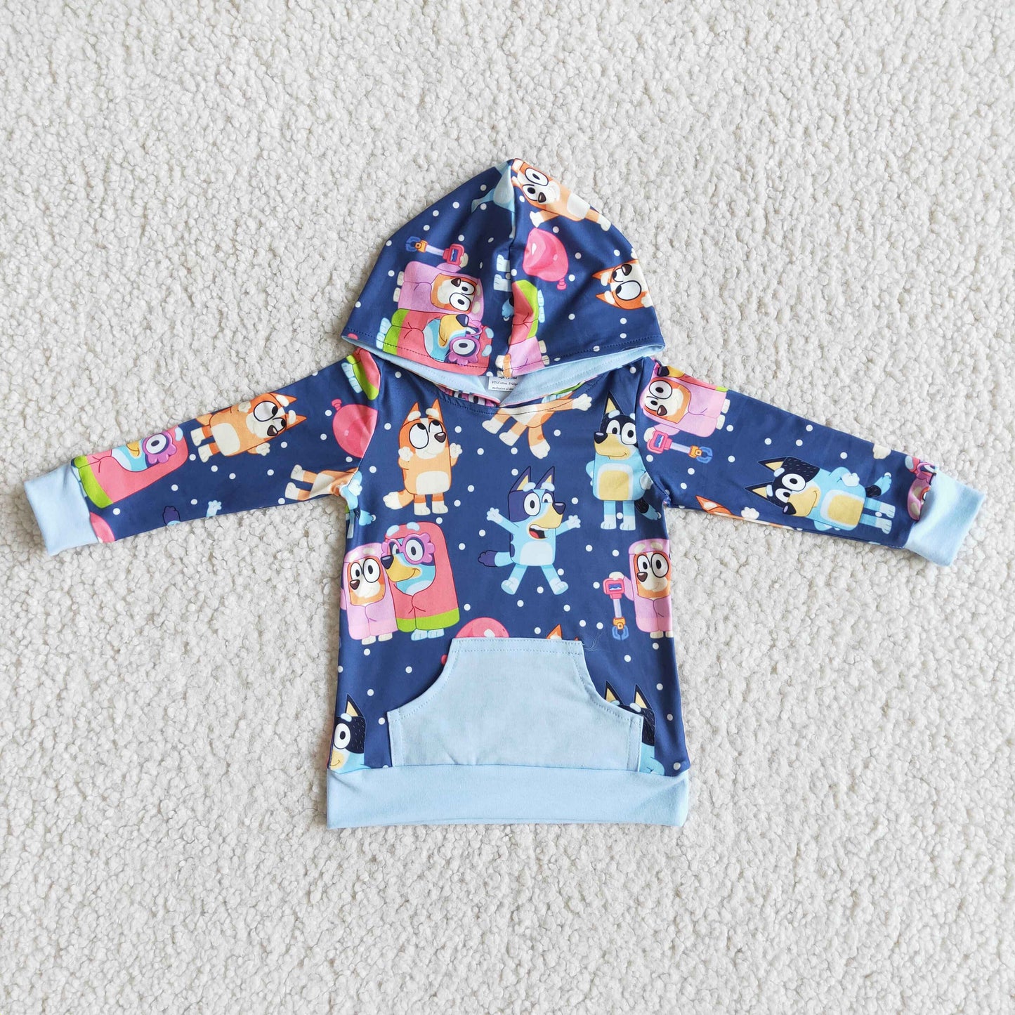 boy cartoon dogs blue pocket hoodie