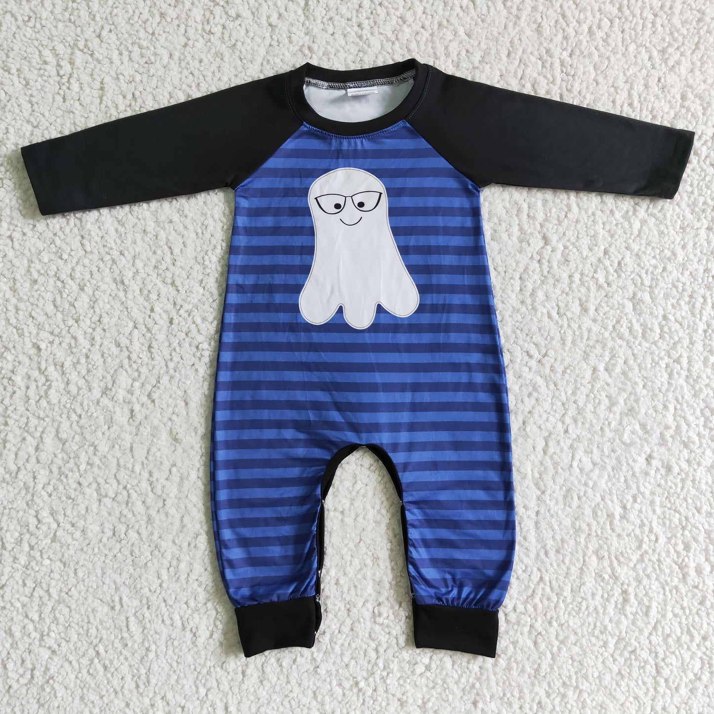LR0066 RTS halloween stripe purple ruffle snap long sleeve boy romper 0903