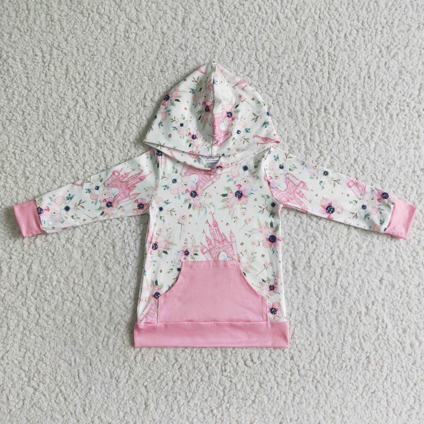RTS 0716 pink beautiful castle long sleeve girl top hoodie sweater kids girl clothes