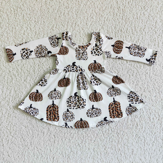 202410 Promotion GLD0012  Brown white pumpkin leopard print long sleeve dress girl clothes 0625 RTS