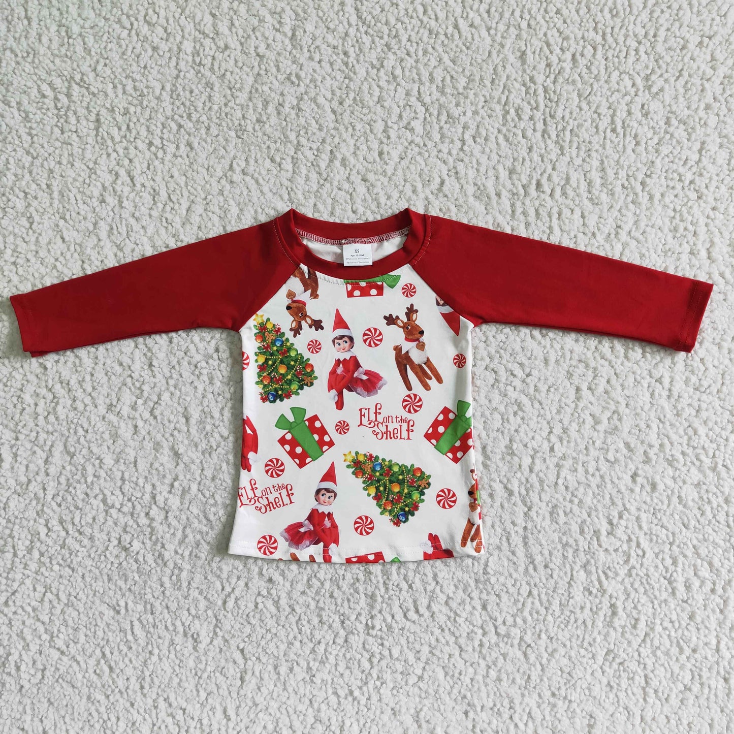 Promotion 6 A12-21 RTS reindeer cartoon tree gift red boys RTS kids clothes top Christmas 0518