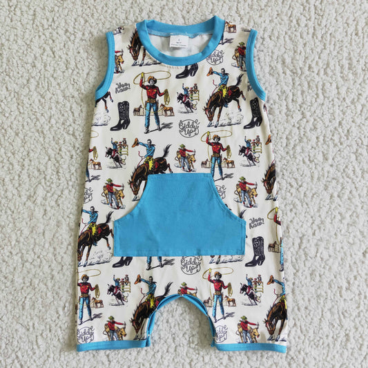promotion SR0043 RTS summer western horse hunting print print boy romper 0728