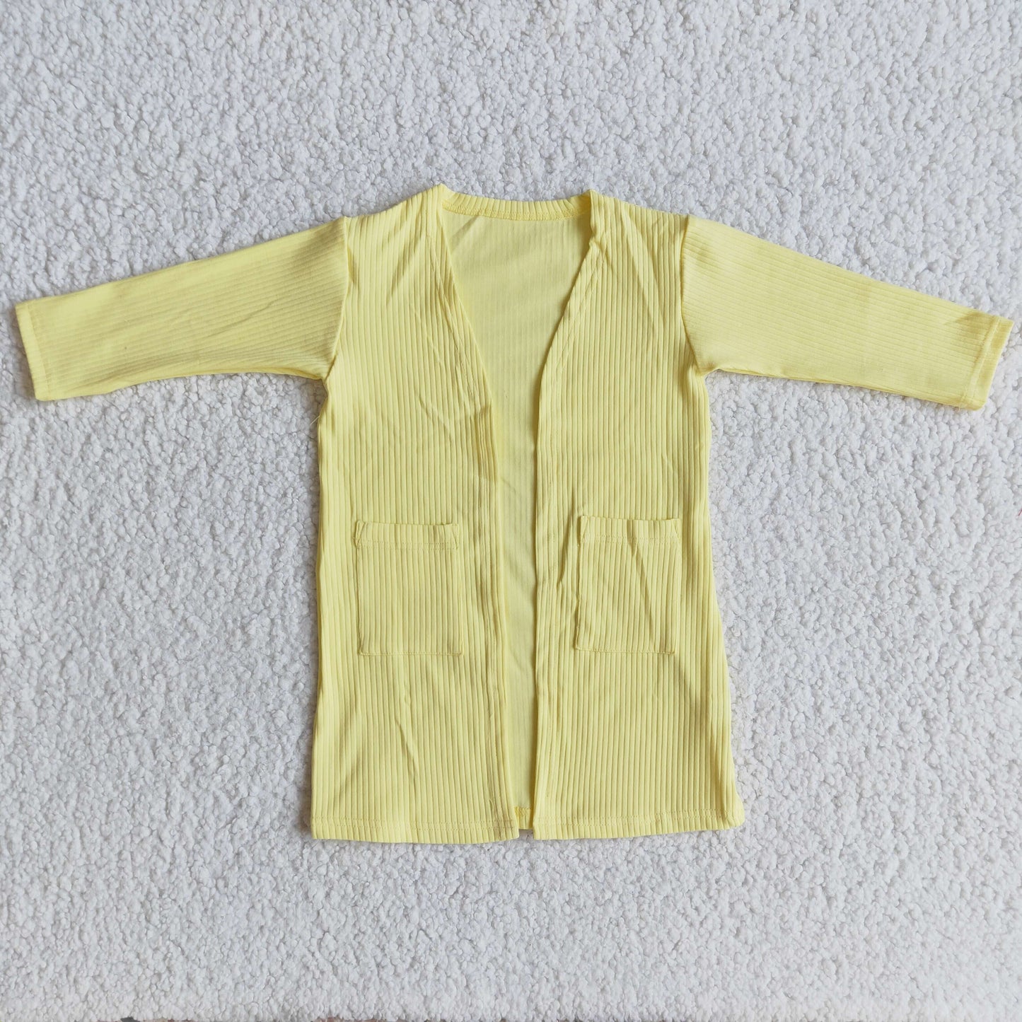 yellow solid color pocket cotton long sleeve cardigan