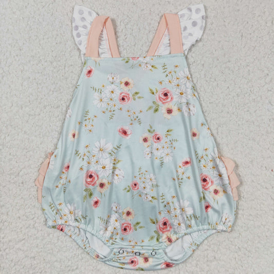 SR0336 flower summer ruffle short sleeve girl Baby romper RTS Free shipping order $100+