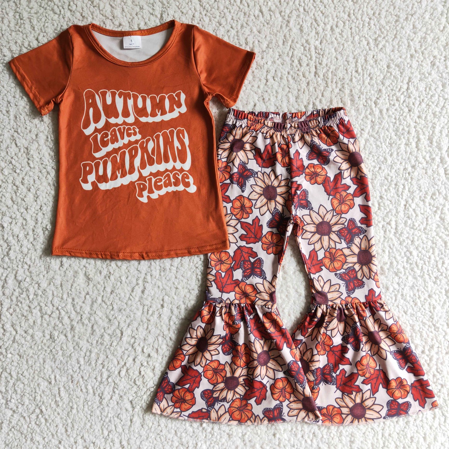 RTS PUMPKINS GIRL outfit short sleeve autumn leaves 0908 GSPO0193-