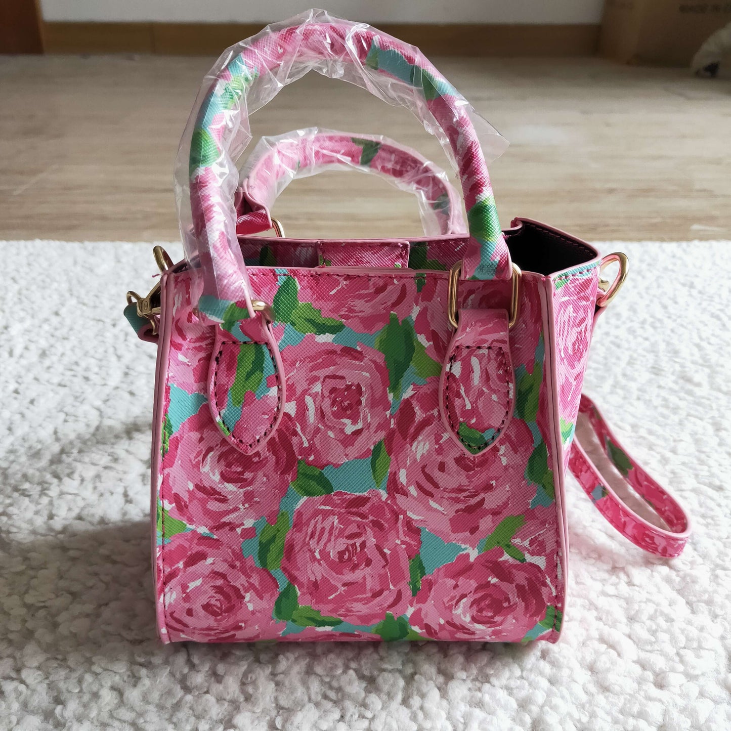 RTS 13.5CM*9CM*14CM baby Bag pink rose floral bag 0917