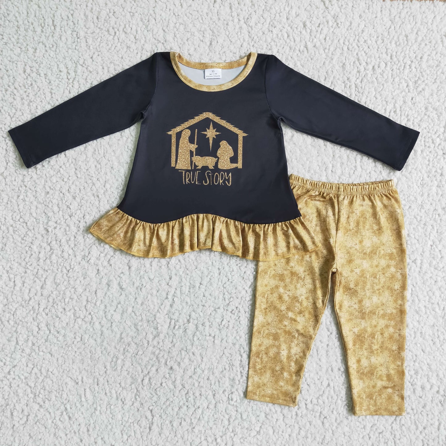 promotion 6 B3-21 Girl true story black golden lace long sleeve legging pant outfit 0705 RTS
